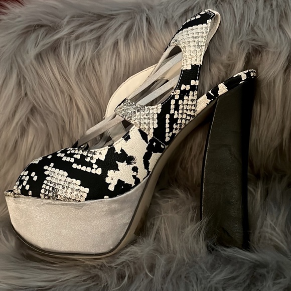Kayleen Black & White snake print Victoria Heels w/ Silver Platform Y2K size 8.5 - Picture 4 of 15